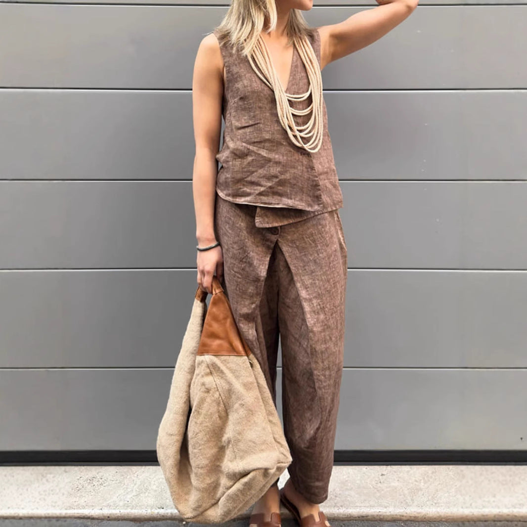 Stylish Linen Vest 2pc Set