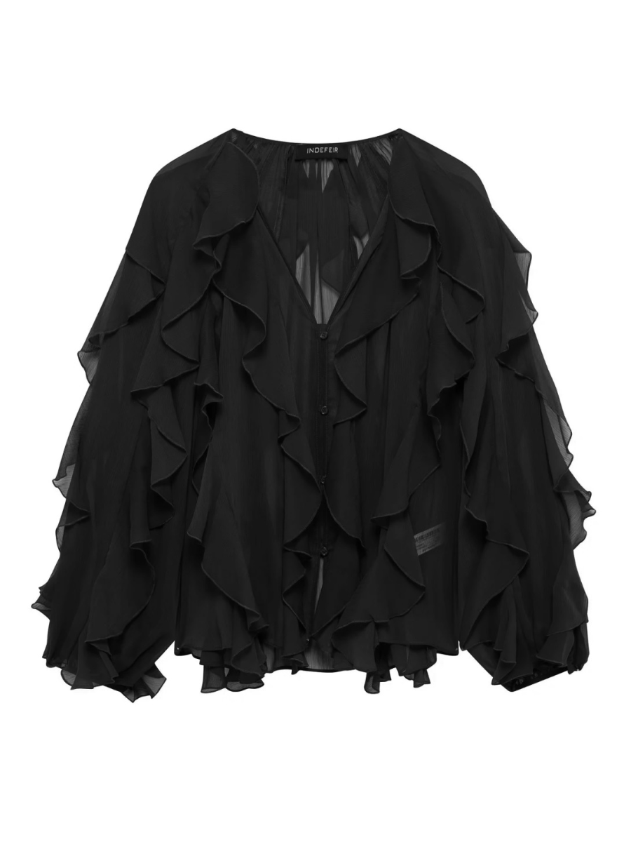 Simple Laminated Trim Chiffon Shirt