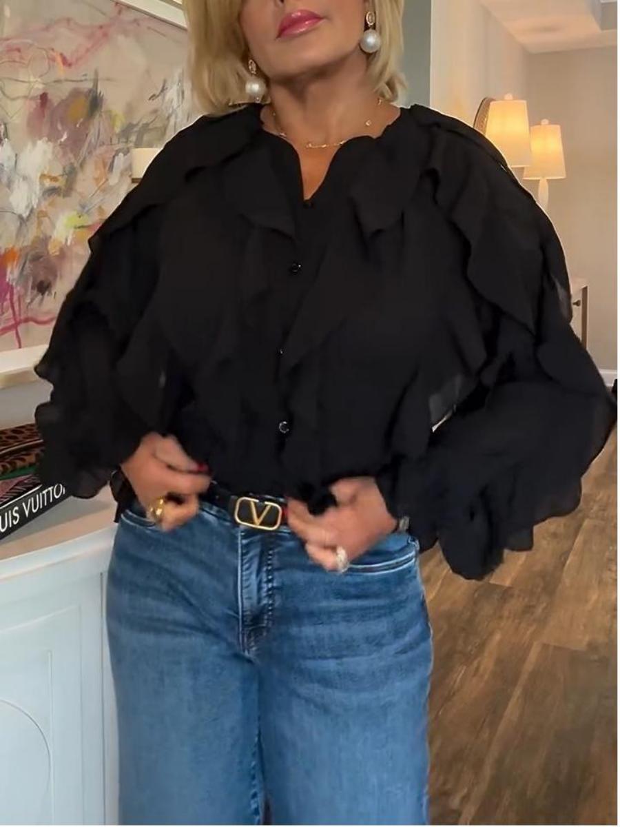 Simple Laminated Trim Chiffon Shirt