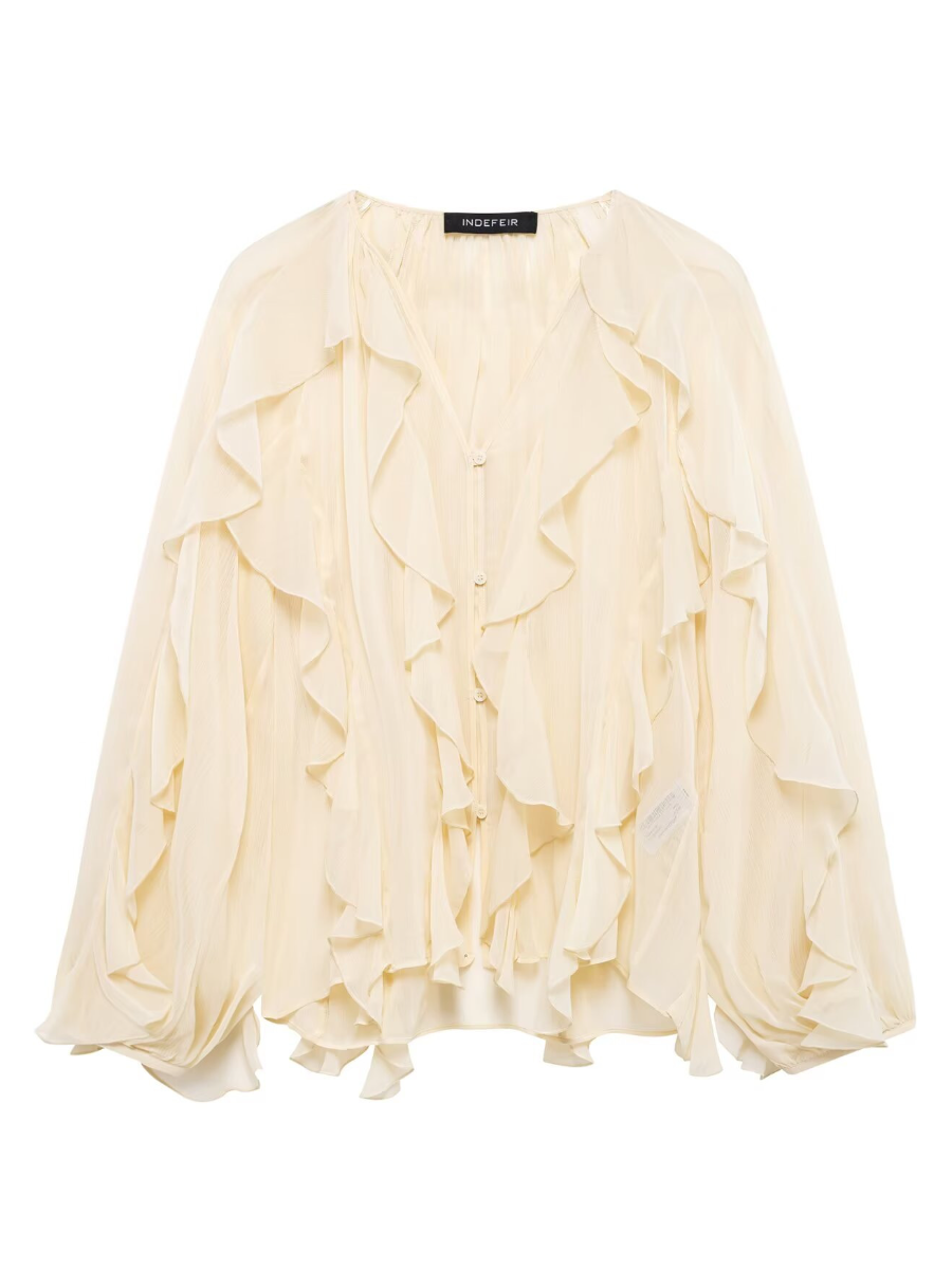Simple Laminated Trim Chiffon Shirt