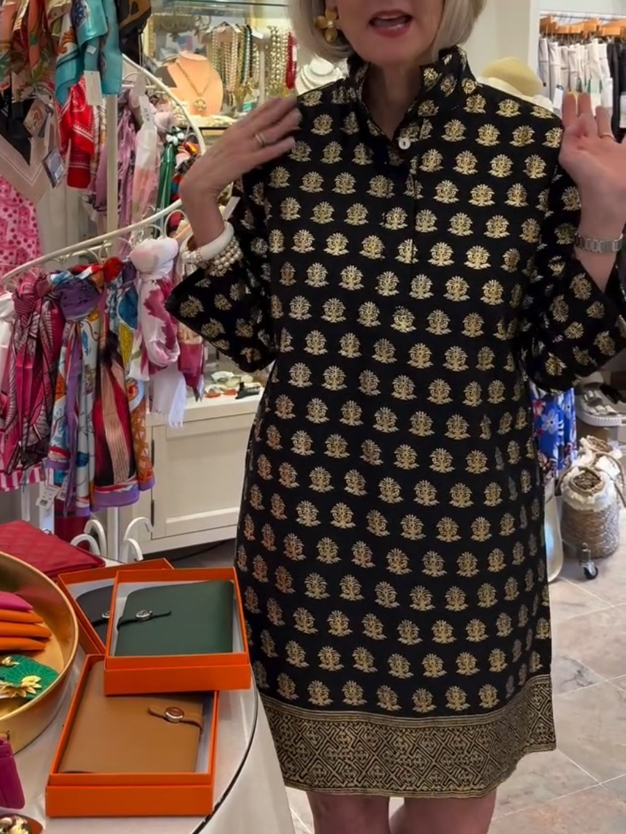 Semi-high Collar Gilded Dress