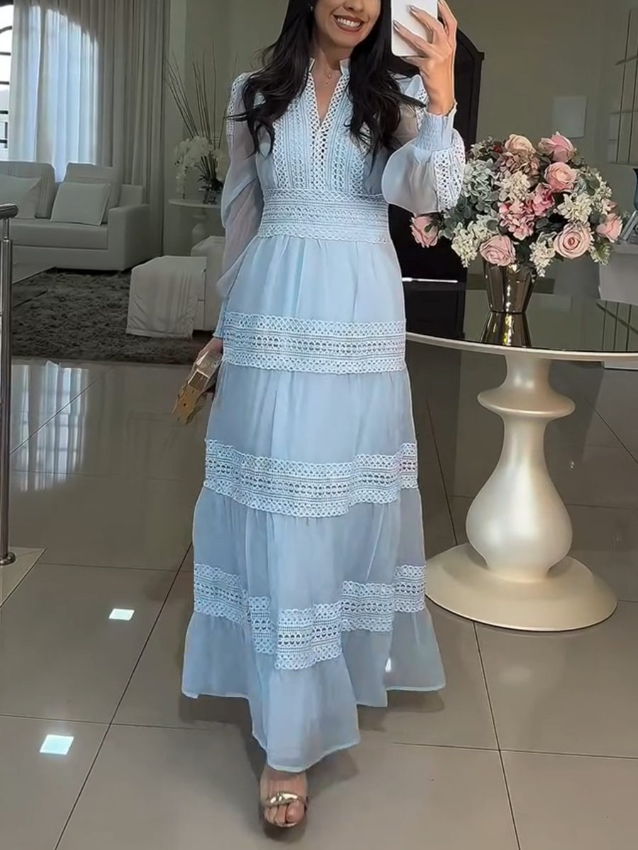 Fashion Light Luxury Elegant V-Neck Lace Maxi Dress