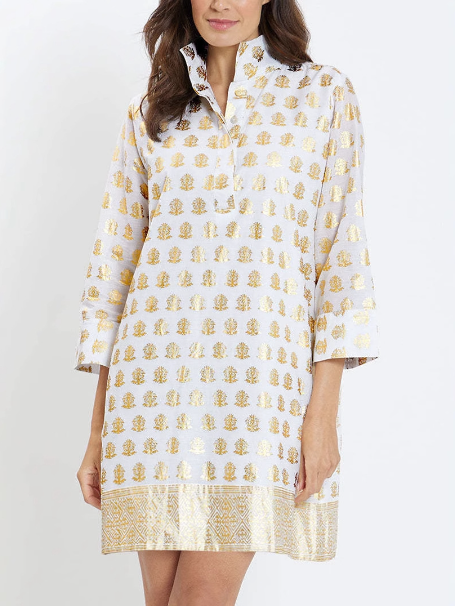 Semi-high Collar Gilded Dress