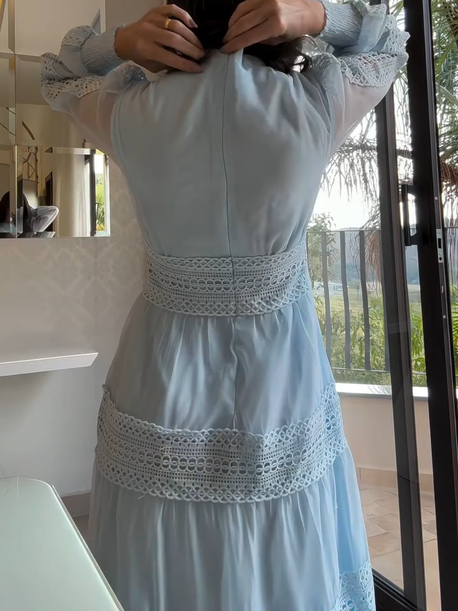 Fashion Light Luxury Elegant V-Neck Lace Maxi Dress