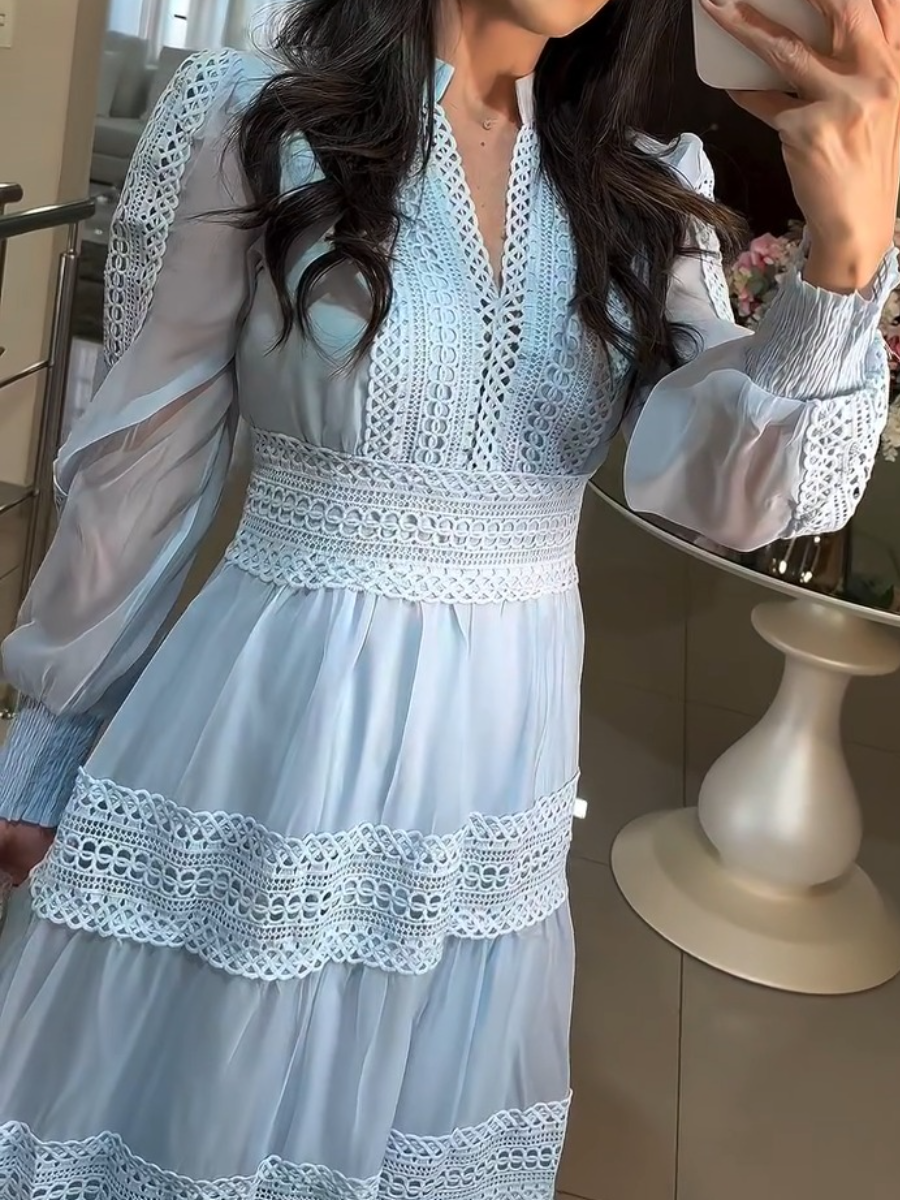 Fashion Light Luxury Elegant V-Neck Lace Maxi Dress