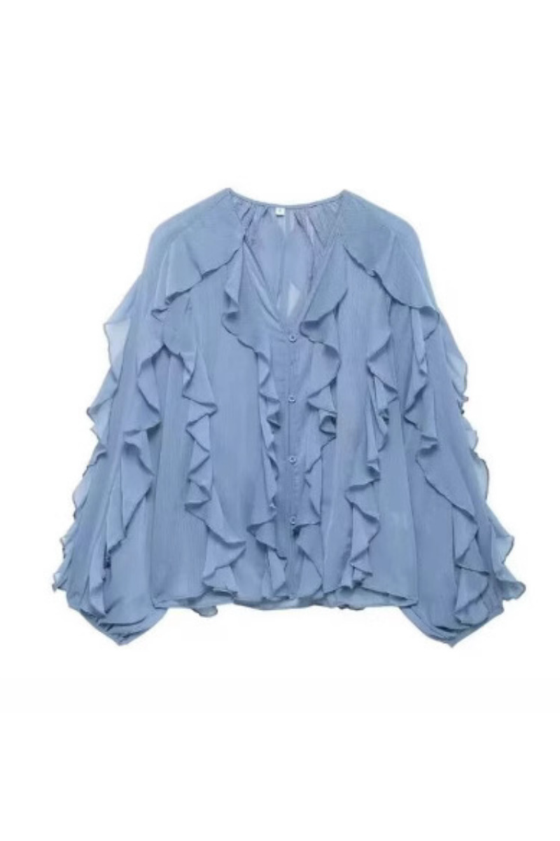 Simple Laminated Trim Chiffon Shirt