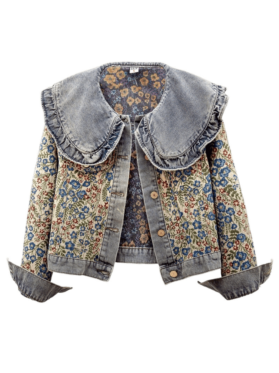 Peter Pan Collar Jacquard Denim Jacket