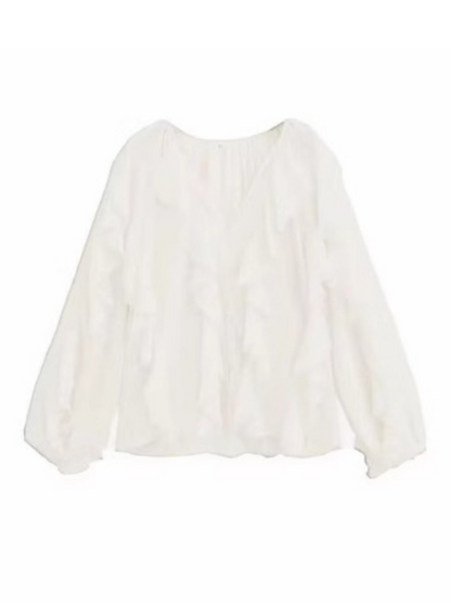 Simple Laminated Trim Chiffon Shirt