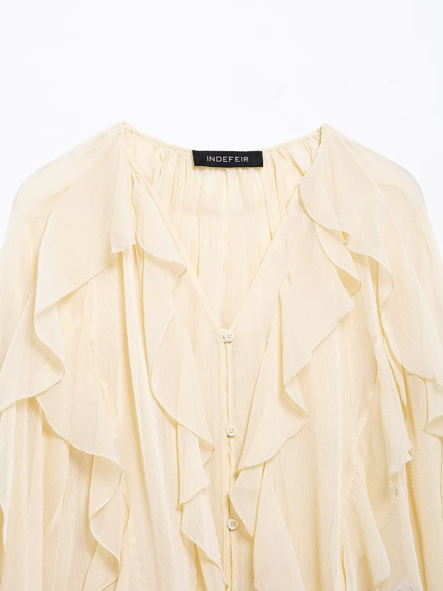 Simple Laminated Trim Chiffon Shirt