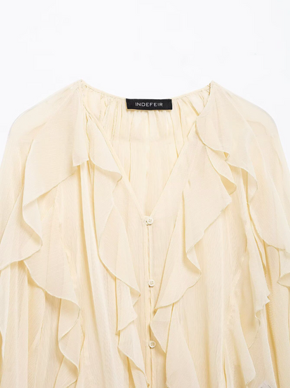 Simple Laminated Trim Chiffon Shirt