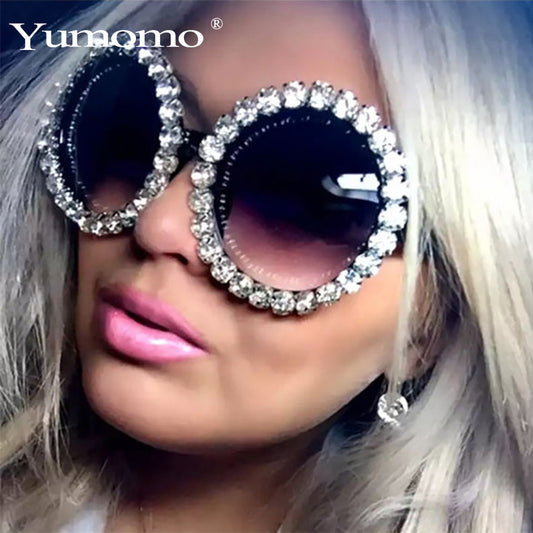 Luxury Round-Frame Rhinestone Sunglasses