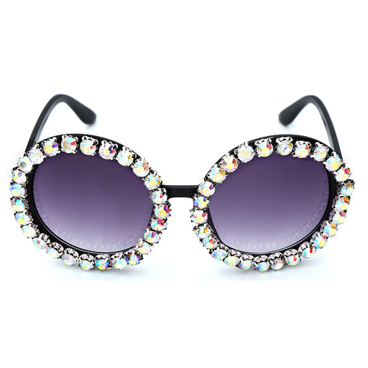 Luxury Round-Frame Rhinestone Sunglasses