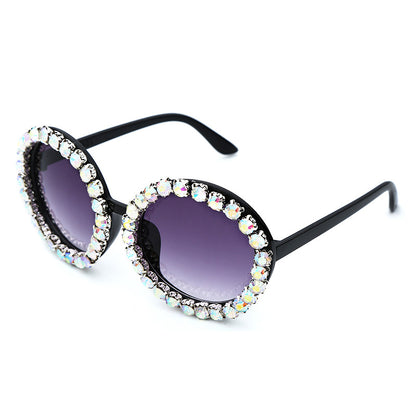 Luxury Round-Frame Rhinestone Sunglasses