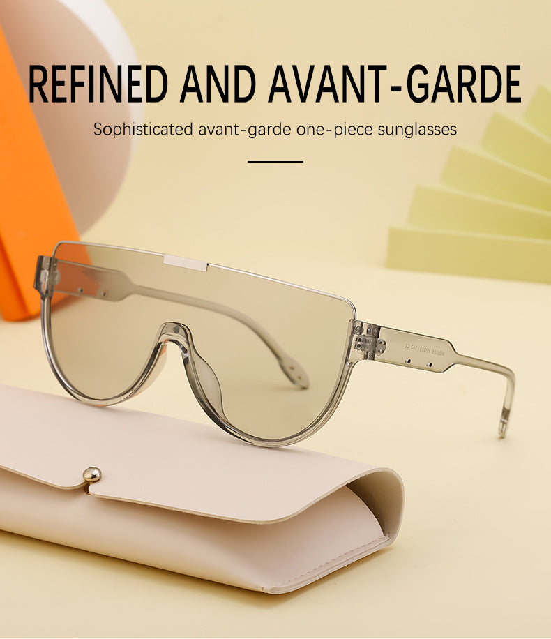 Luxury Brand Designer Half Frame Oversized Sunglasses One Piece Shades