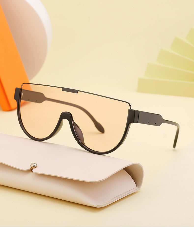 Luxury Brand Designer Half Frame Oversized Sunglasses One Piece Shades