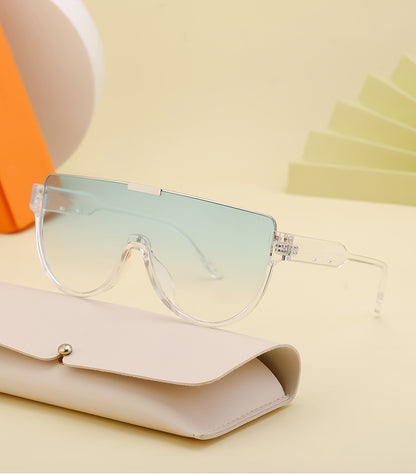 Luxury Brand Designer Half Frame Oversized Sunglasses One Piece Shades