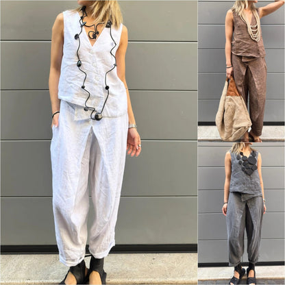 Stylish Linen Vest 2pc Set
