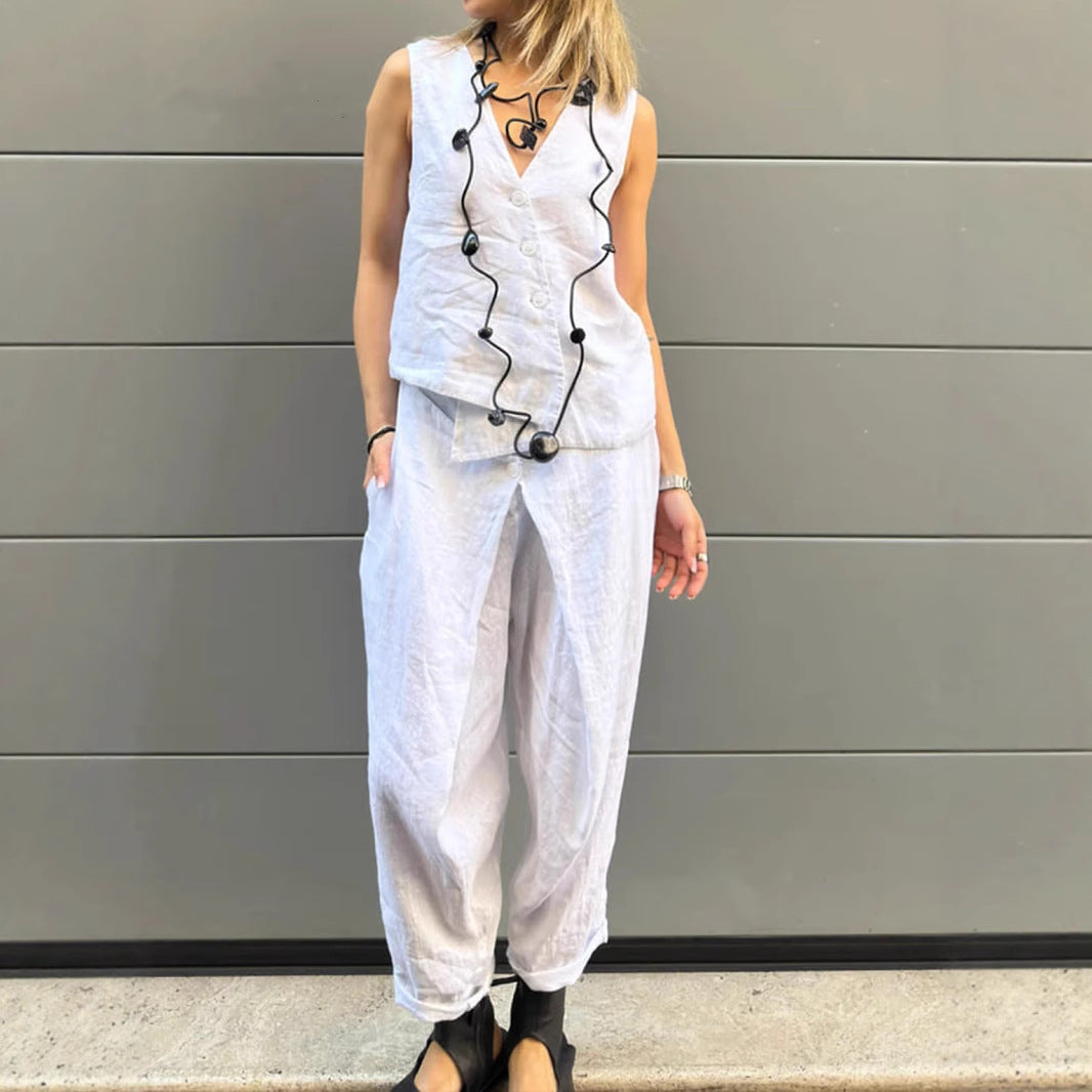 Stylish Linen Vest 2pc Set
