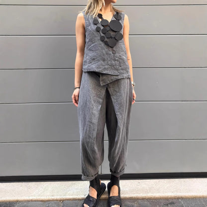 Stylish Linen Vest 2pc Set