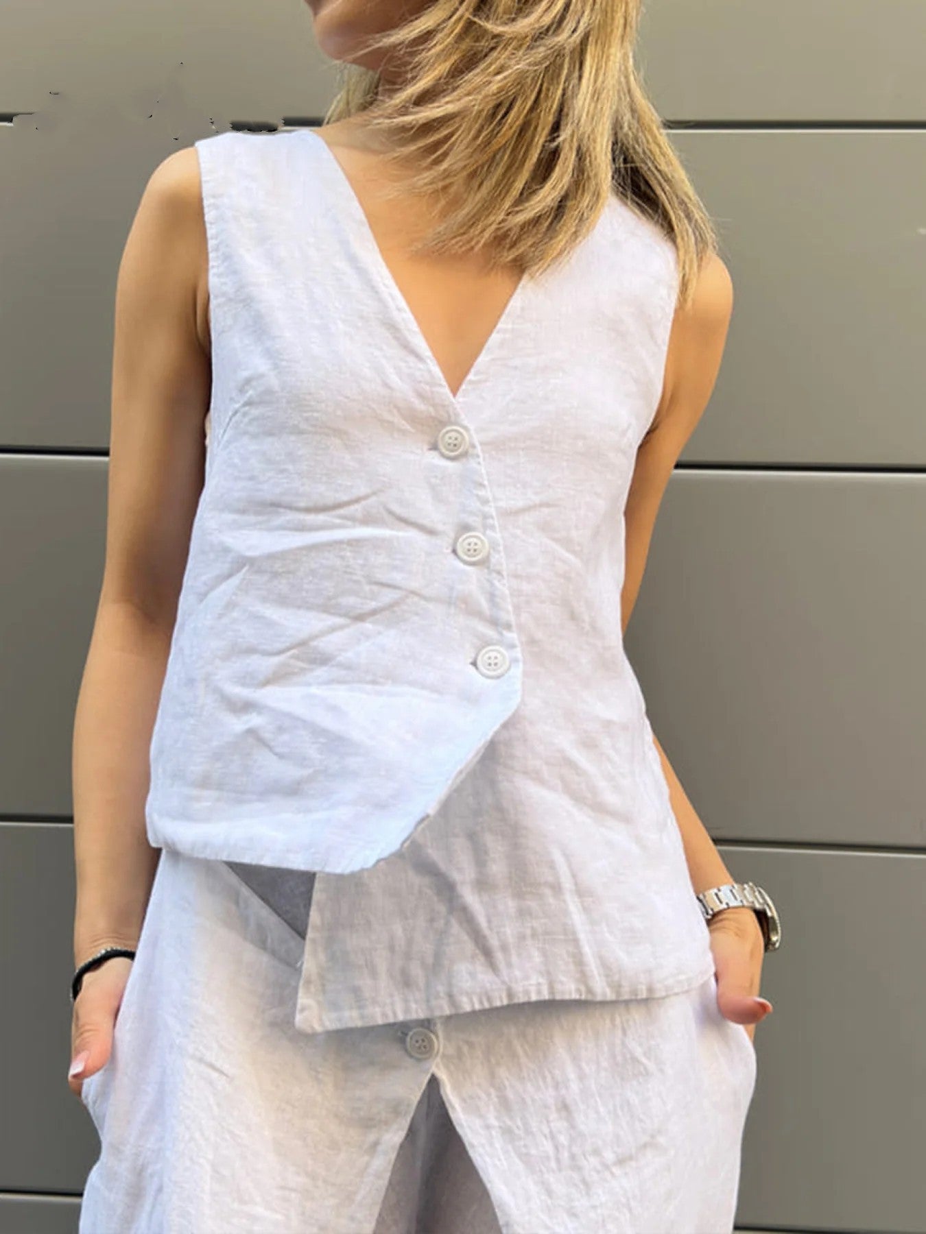 Stylish Linen Vest 2pc Set