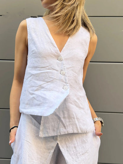Stylish Linen Vest 2pc Set