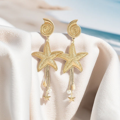 All-match Starfish Conch Tassel Earrings