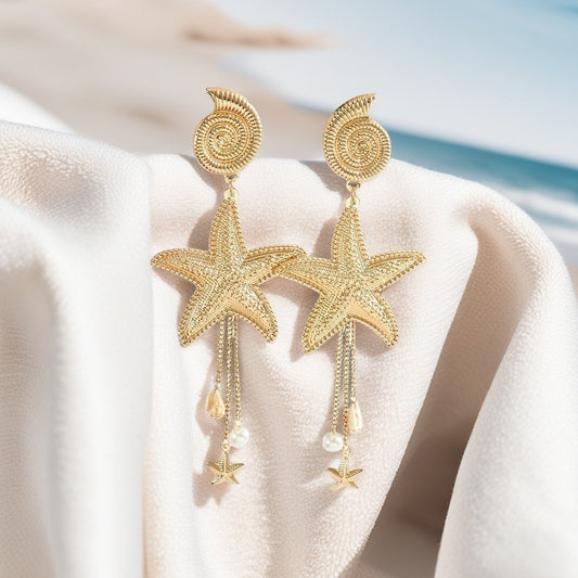 All-match Starfish Conch Tassel Earrings