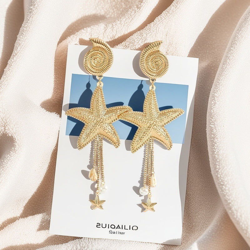 All-match Starfish Conch Tassel Earrings