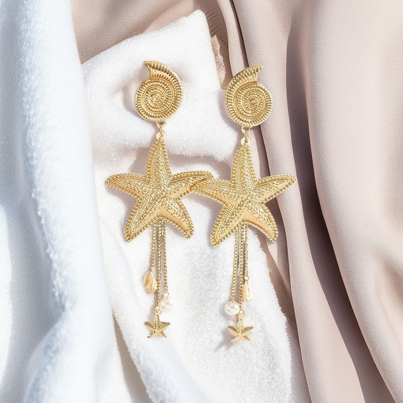All-match Starfish Conch Tassel Earrings