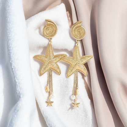 All-match Starfish Conch Tassel Earrings