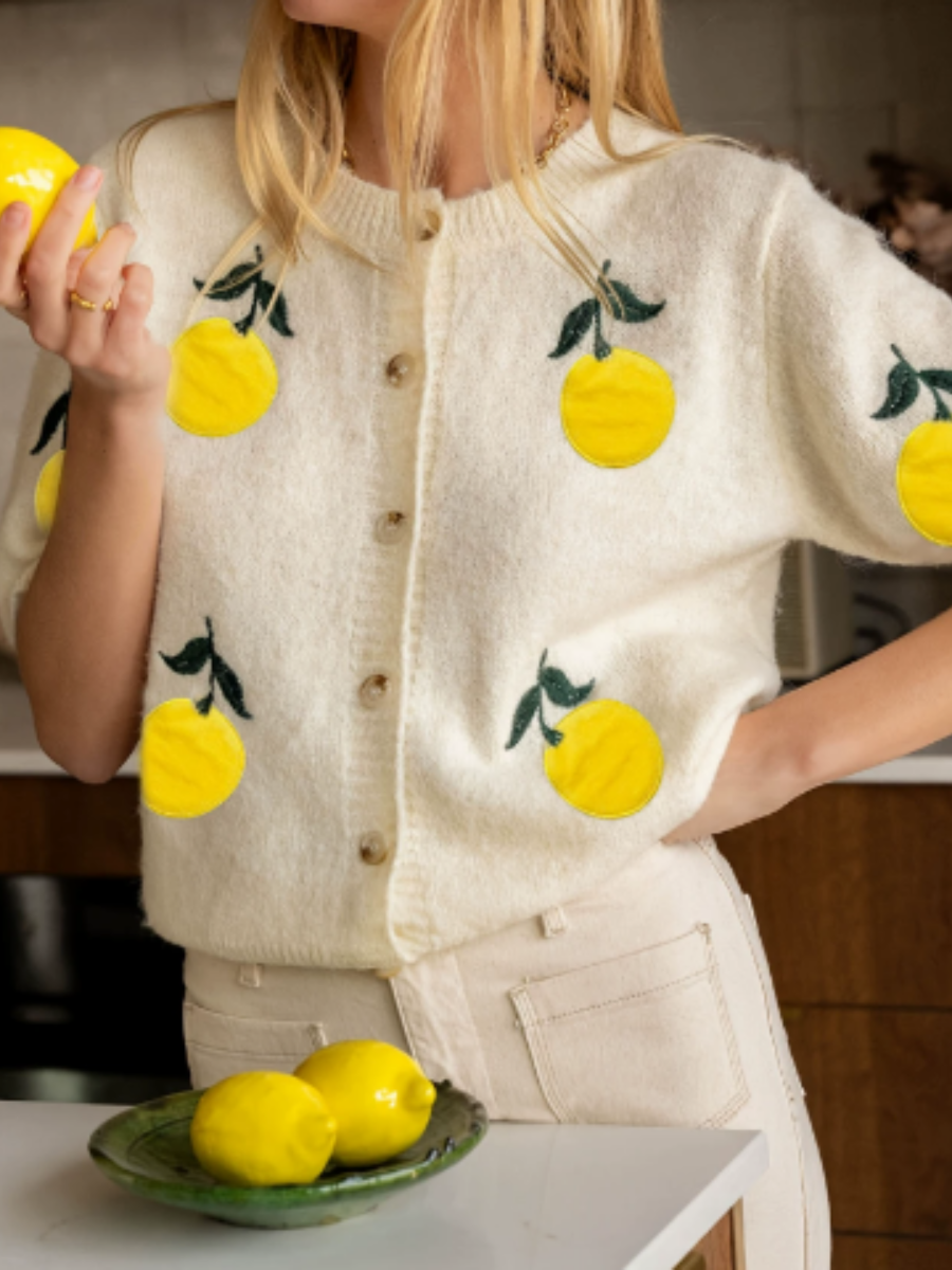 Embroidered Lemon Cardigan