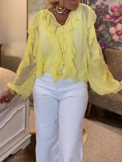 Simple Laminated Trim Chiffon Shirt