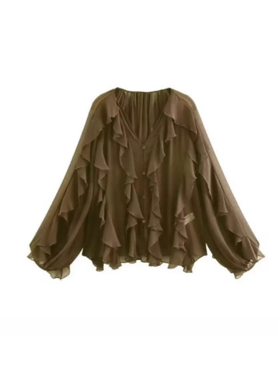 Simple Laminated Trim Chiffon Shirt