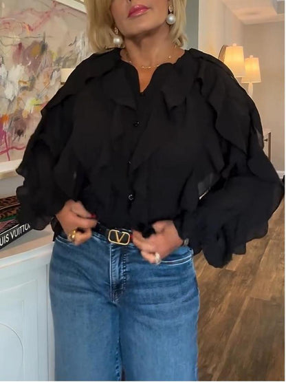 Simple Laminated Trim Chiffon Shirt