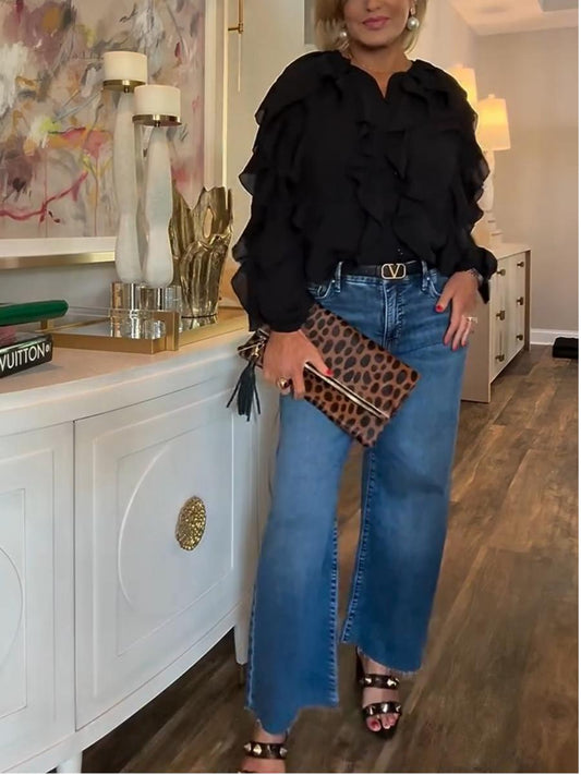 Simple Laminated Trim Chiffon Shirt