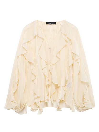 Simple Laminated Trim Chiffon Shirt