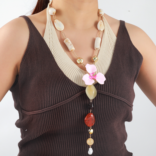 Large Flower Resin Beaded Necklace