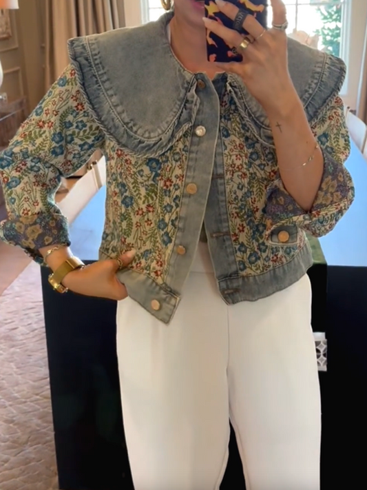 Peter Pan Collar Jacquard Denim Jacket