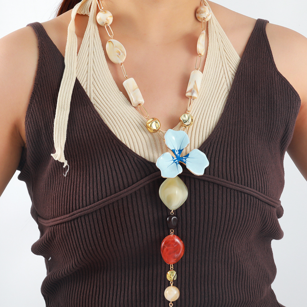 Large Flower Resin Beaded Necklace