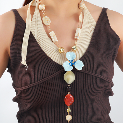 Large Flower Resin Beaded Necklace