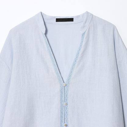 Lace-Trimed V-Neck Short Loose Shirt