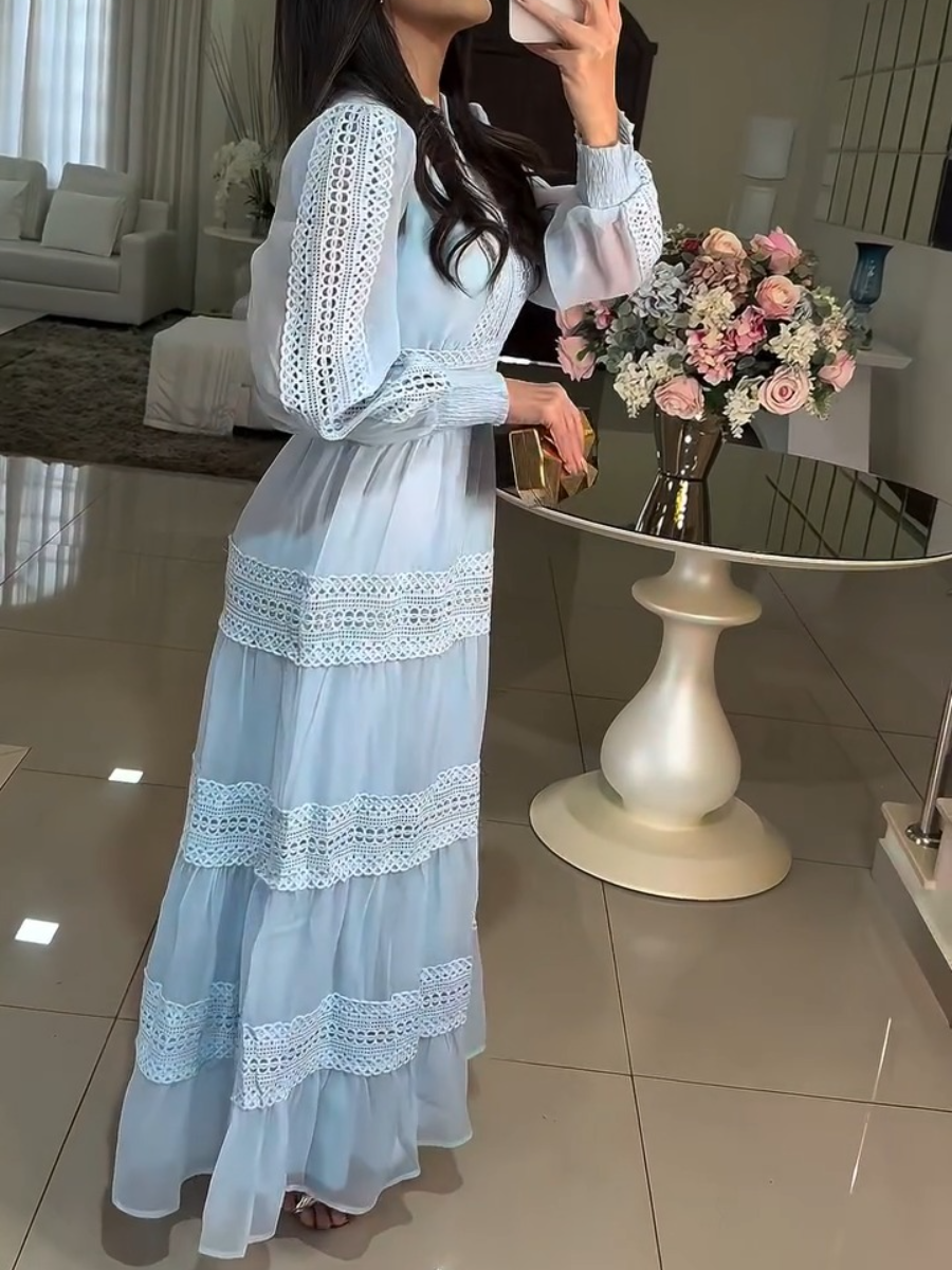 Fashion Light Luxury Elegant V-Neck Lace Maxi Dress