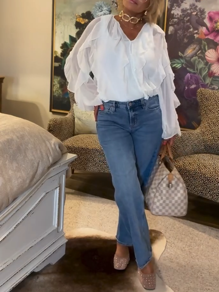 Simple Laminated Trim Chiffon Shirt