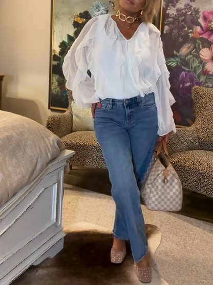 Simple Laminated Trim Chiffon Shirt