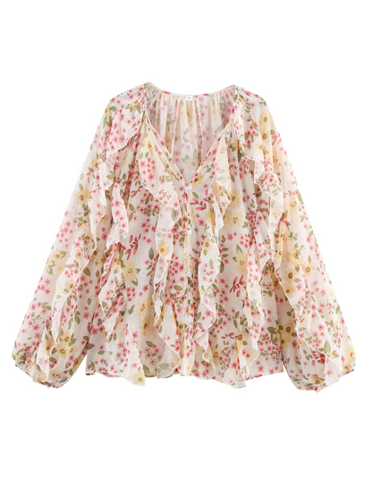 Simple Laminated Trim Chiffon Shirt