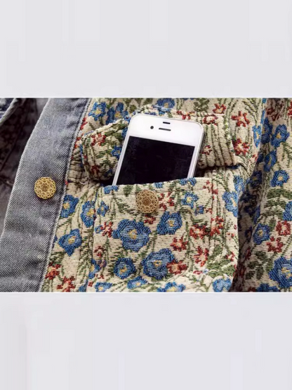 Peter Pan Collar Jacquard Denim Jacket