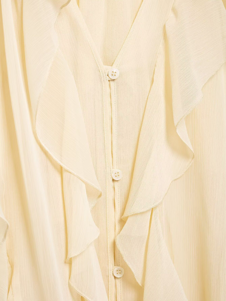 Simple Laminated Trim Chiffon Shirt