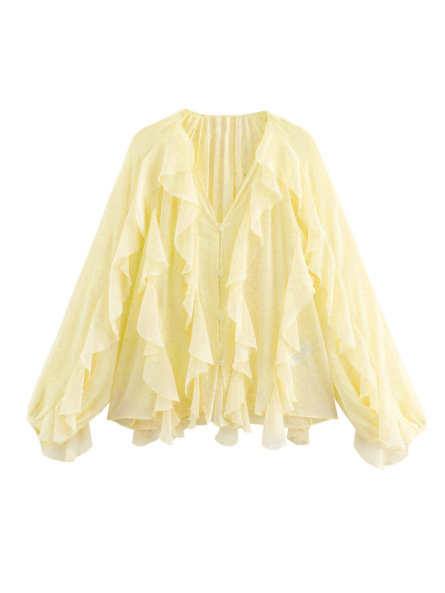 Simple Laminated Trim Chiffon Shirt
