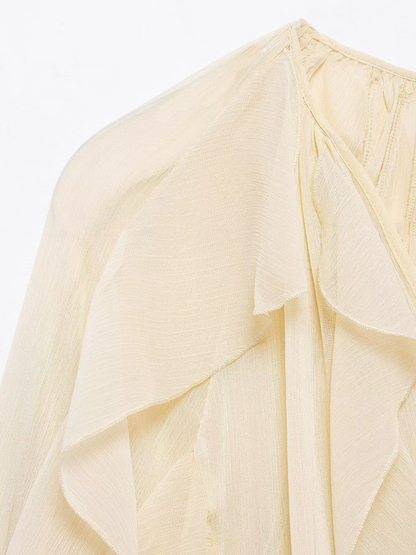 Simple Laminated Trim Chiffon Shirt