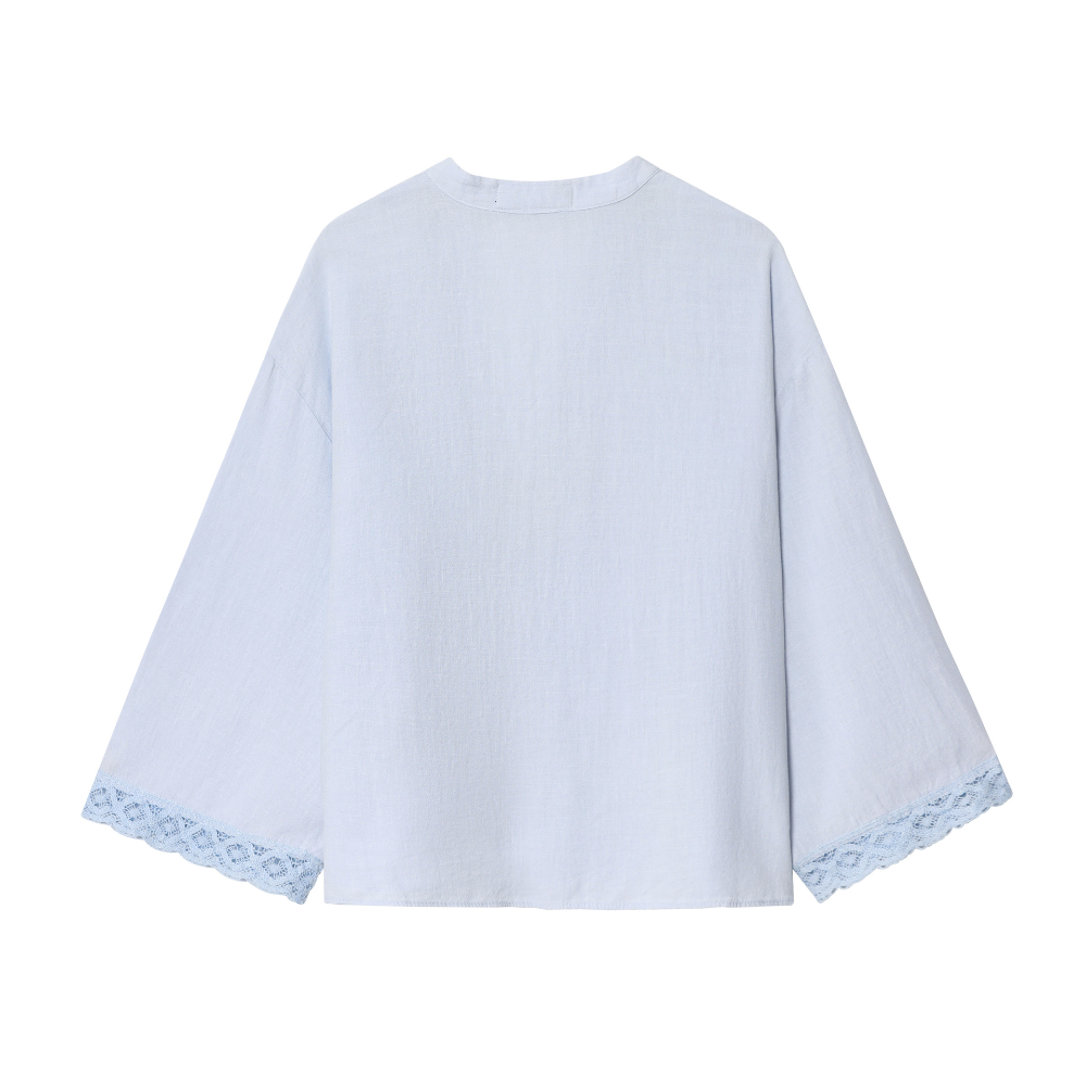 Lace-Trimed V-Neck Short Loose Shirt